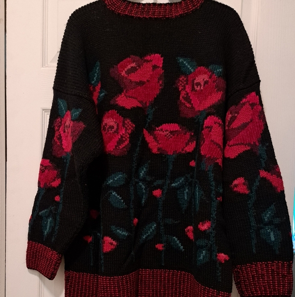 Laura Ashley Floral Knit Sweater with Red Roses - Picture 4 of 5